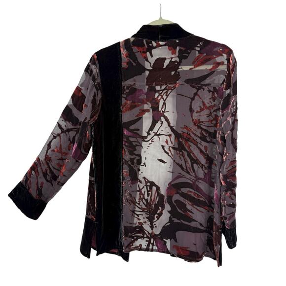 Chicos size Small Silk Blend Velvet Burnout Kimono Jacket Purple Open front Boho - Picture 2 of 10